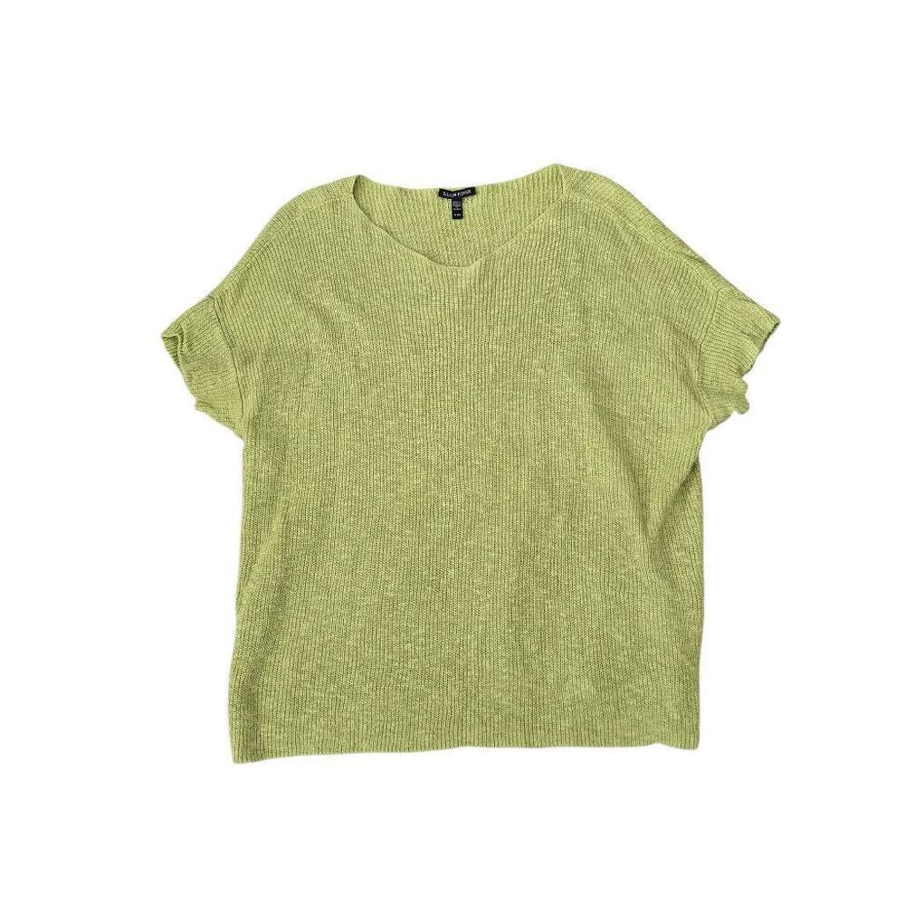 Eileen Fisher Sweater Women's XL Green Knit Short Sleeve Casual Thermal Gorpcore